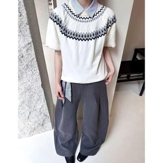 ESEA Áo thun mới tay ngắn thời trang và phổ biến thoáng khí kiểu Mỹ retro jacquard thiết kế phong cách trung tính