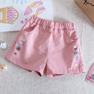 Quần short bé gái mùa hè phong cách Hàn Quốc – In hình hoạt hình ngộ nghĩnh, vải mỏng nhẹ thoáng mát