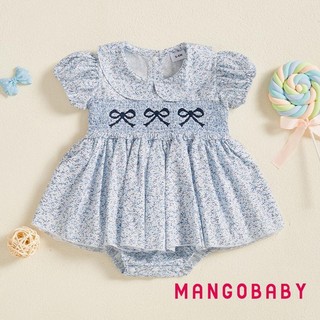 MG-Baby Bé Gái Váy Liền Quần Mùa Hè Tay Ngắn Nơ Thêu Họa Tiết Hoa Áo Liền Quần Ngọt Ngào