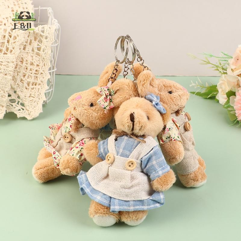 [SHNZDD] Quần áo mặc dễ thương Gấu Mặt dây chuyền hoạt hình sang trọng Búp bê nhồi bông mềm Móc khóa Ba lô Túi đựng chìa khóa Trang trí vòng chìa khóa Quà tặng trẻ em EMKK