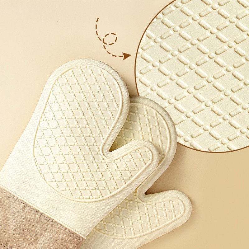 Găng tay lò nướng chịu nhiệt bằng silicon và Cotton có tay cầm chống trượt - Chiều dài mở rộng để nướng, nướng và sử dụng trong nhà bếp (1 đôi)