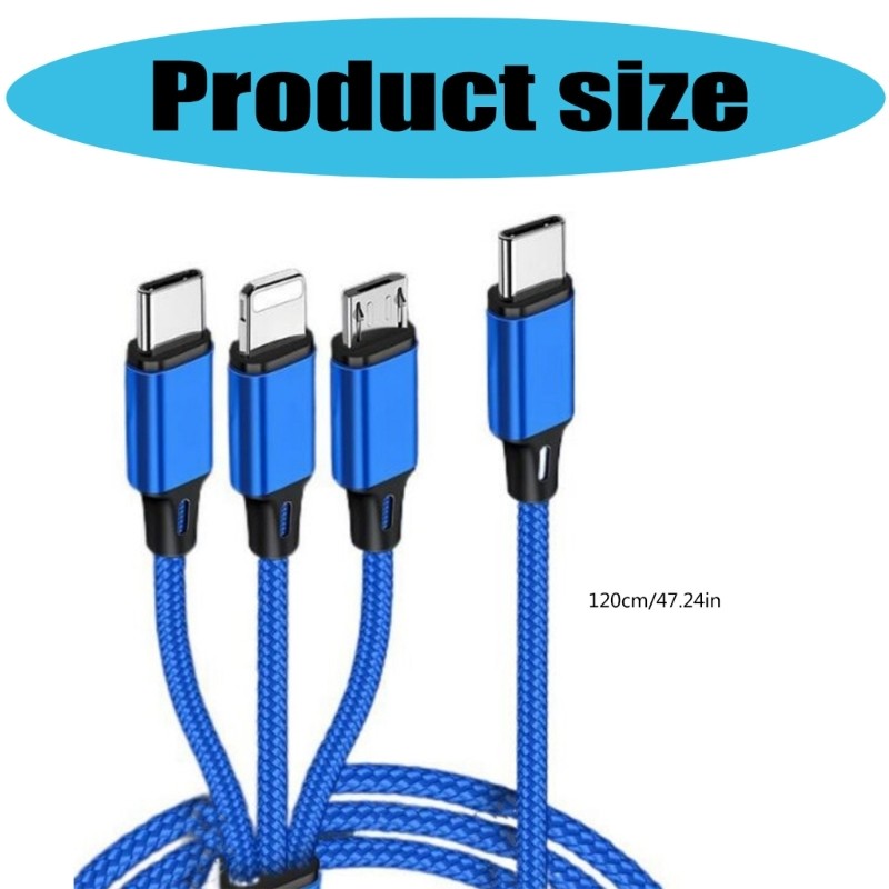 Cáp sạc nhanh IOR 3 trong 1 USB C Dây bện 4ft linh hoạt và độ bền