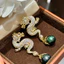 Bông tai ngọc trai rồng vàng Zircon sang trọng phong cách mới đẹp mắt