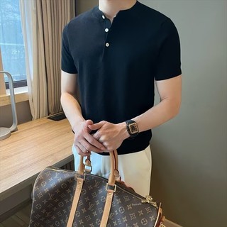 Áo thun nam tay ngắn dệt kim cổ điển Ý mùa hè sang trọng dành cho nam