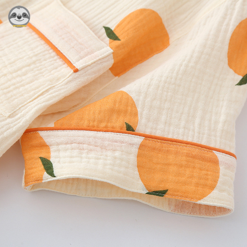 Bộ đồ ba mảnh Cotton nguyên chất Crepe mỏng dành cho nữ / Quần Short ngắn tay tươi mát nhỏ Bộ đồ ngủ Gạc Loungewear