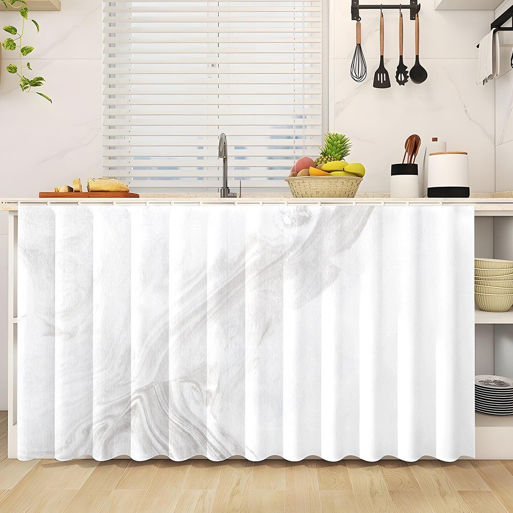 Rèm dưới bồn rửa bằng đá cẩm thạch - Drap trượt với tĩnh mạch màu xám mềm, Vỏ bếp tối giản