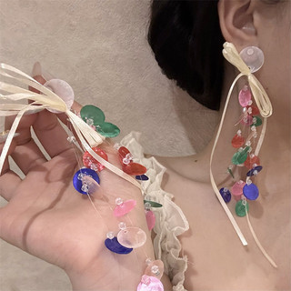 1 Đôi Nhiều Màu Sắc Pháp Vintage Vỏ Giả Pha Lê Ruy Băng Bông Tai Ren Bướm Nút Bông Tai Bông Tai Bông Tai