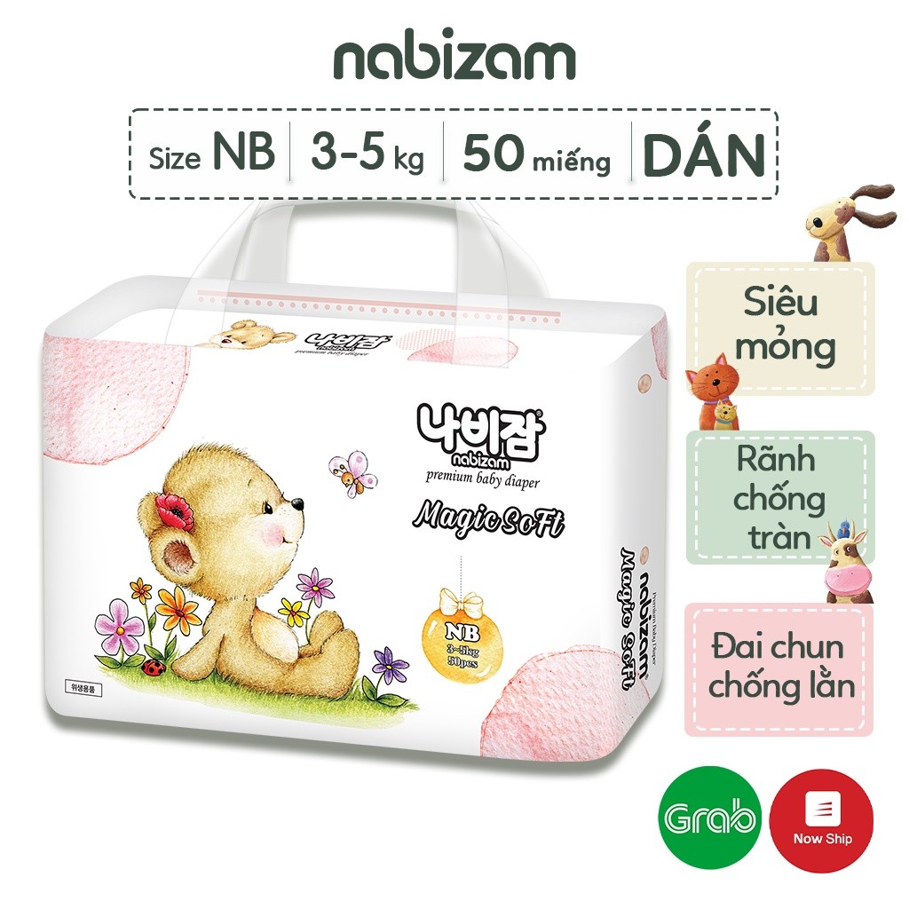 Ảnh Tã/Bỉm Dán NABIZAM Magic Soft Cao Cấp Từ Sợi Bông Được Tuyển Chọn An Toàn Cho Bé Size NB Cho Bé Từ 3-5kg, 50 Miếng/Bịch 2