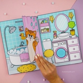 Búp bê giấy Ngôi nhà Mèo Holly đồ chơi bóc dán thủ công đồ chơi hoạt động hằng ngày của bé