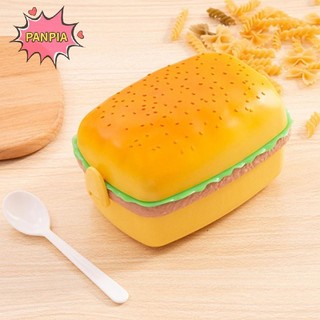 Pnpia Hamburger Hình Hộp Cơm Trưa Hai Lớp Dễ Thương Burger Bento Hộp Đựng Thực Phẩm Bộ Boutique