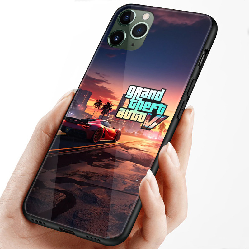 Ốp điện thoại di động kính cường lực Grand Theft Auto 6 GTA VI cho iPhone 16 15 14 13 12 11 Pro XS Max Plus Mini X XR 8 7 6s SE2 / 3