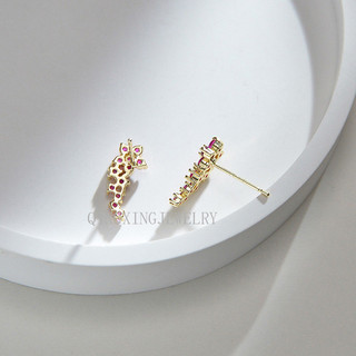Châu Âu Mỹ ins Phong Cách Mới Hoa Đỏ Bông Tai Corundum Nữ