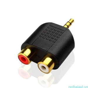 Redbaiaa1 ABS mạ vàng 3 5mm cắm âm thanh nổi sang 2RCA Bộ chuyển đổi đầu nối nữ màu đỏ + trắng