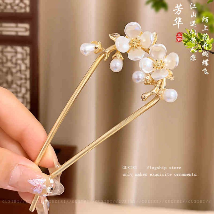 Mới Thời Trang Trung Quốc Hoa Tua Rua Kẹp Tóc Giả Ngọc Trai Hình Chữ U Kẹp Tóc Thời Trang Phụ Kiện Tóc