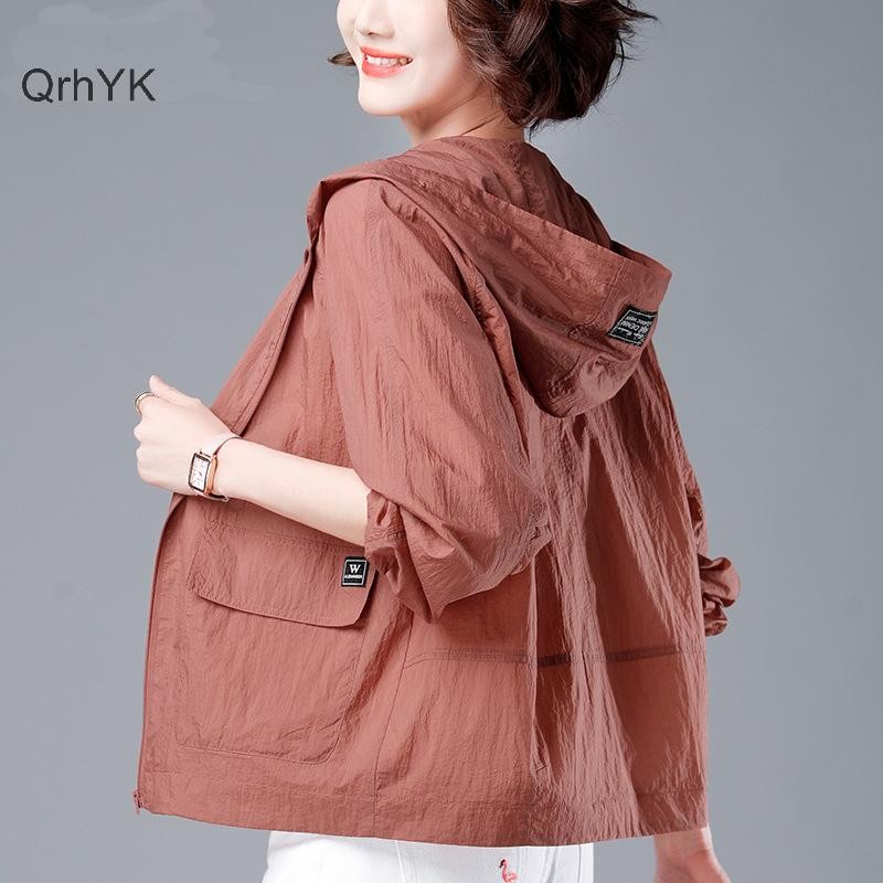 Nhà máy thời trang Áo khoác chống nắng nữ dài tay có mũ trùm đầu phù hợp Áo khoác mỏng thoáng khí QrhYK