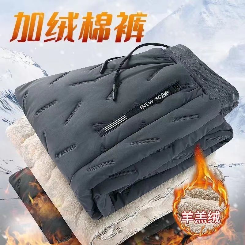 Quần cotton nhung cừu thu đông quần dài ống đứng chống gió thường ngày thể thao giữ ấm chống lạnh lót nhung dày dặn thời trang