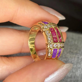 Châu Âu Mỹ ins Phong Cách Mới Đỏ Corundum Tím Nhẫn Kim Cương Nhẫn Nữ