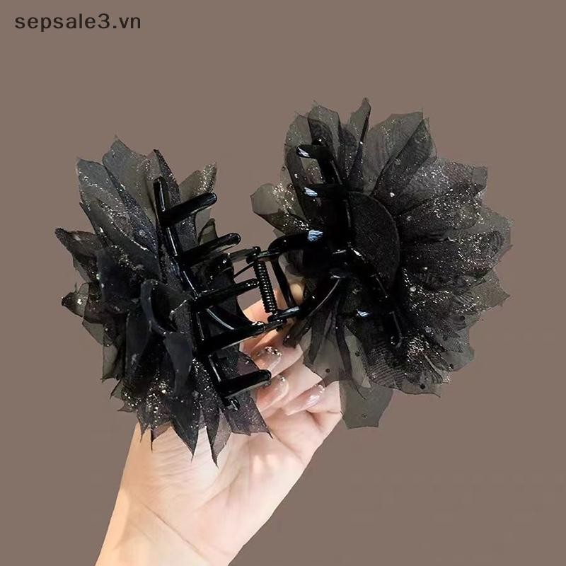 # VN # Lông vũ hoa đen thời trang dành cho nữ Kẹp đuôi ngựa Phụ kiện mũ đội đầu.