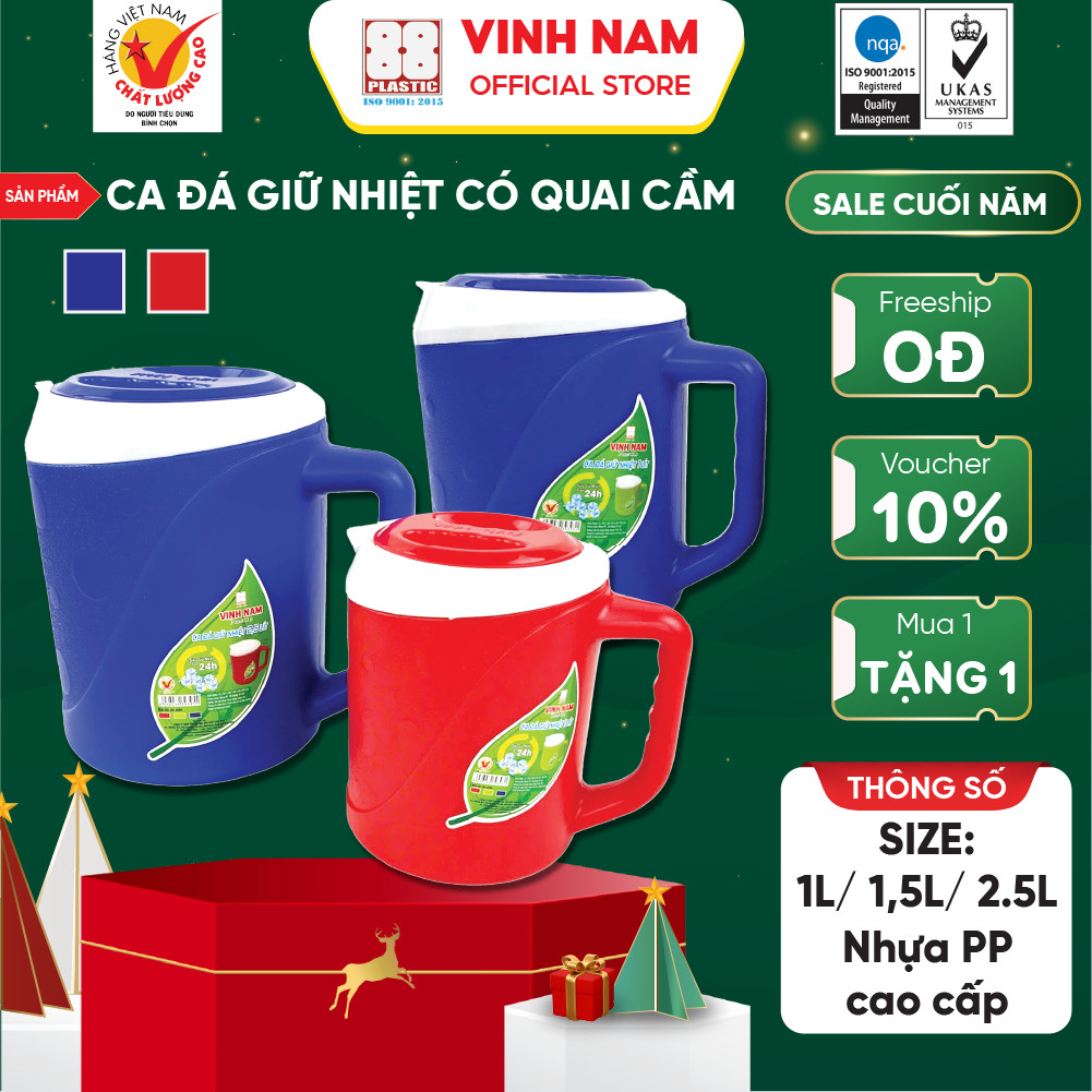 Ca Đá Giữ Nhiệt Có Quai Vinh Nam Plastic 1L 1.5L 2.5L Giữ Nhiệt Lên Đến Hơn 24h Ca Nước Giữ Nhiệt