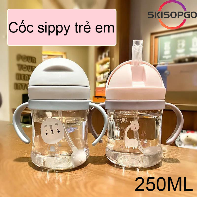 【SKISOPGO】Chai nước trẻ em Học uống cốc Chai nước rơm trẻ em Silicone ống hút Van chống nghẹt thở cao cấp