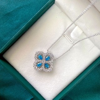 Dây chuyền nữ bạc S925 hình cỏ bốn lá đính đá Moissanite xanh và đá Moissanite hồng, quà tặng cho bạn gái, mã S68.
