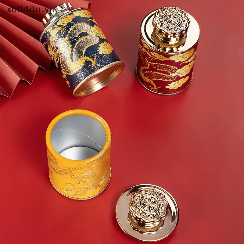 XOITU MỚI Rồng Trống Trà Thiếc Có Thể Hộ Gia Đình Trà Đen Xanh Kín Bình Du Lịch Di Động Trà Nhỏ Bao Bì Hộp Đựng Giấy Có Thể VN