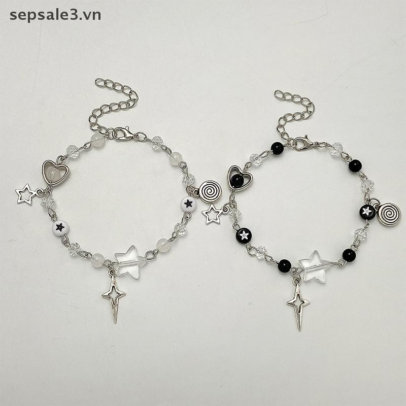 # Vn # Vòng tay cặp đôi Y2K hợp thời trang mới dành cho nữ Cô gái Mặt dây chuyền đàn Guitar Pentagram rỗng Vòng tay đính cườm Quà tặng trang sức bạn bè.