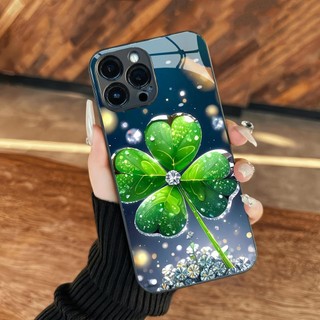 Ốp kính cỏ 4 lá may mắn iphone 17 16 15 14 13 12 11 air 16e x xs xr 8 7 6 pro max plus mini 6s 6g 7g 8g 6p 7p 8p Vstore
