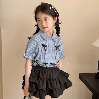 Set Áo Sơ Mi Váy Bánh Bé Gái - Bộ Đồ Thời Trang Hàn Quốc Nơ Áo Và Chân Váy Xếp Ly Dễ Thương