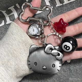 [Mặt dây chuyền] Đồng hồ bỏ túi hình trái tim mèo KT kim loại retro Hàn Quốc, móc khóa dễ thương phong cách Miu, mặt dây chuyền túi mèo cá tính 6F2X
