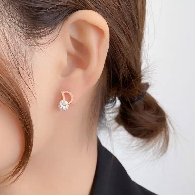Thời Trang D Chữ Zircon Bông Tai 18K Mạ Vàng Không Phai Màu Nữ Sáng Tạo Bông Tai Chữ