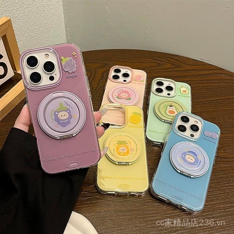 Ốp điện thoại Fruit Party 16 Pro Max, iPhone 15 có chân đế, 13 cho phụ nữ, 14 ốp mềm cho iPhone 12