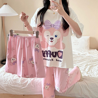 Bộ ba món 2025 bộ đồ ngủ mới dành cho nữ mùa hè phong cách mỏng ngọt ngào và dễ thương hoạt hình internet phong cách nổi tiếng có thể mặc bên ngoài quần áo gia đình