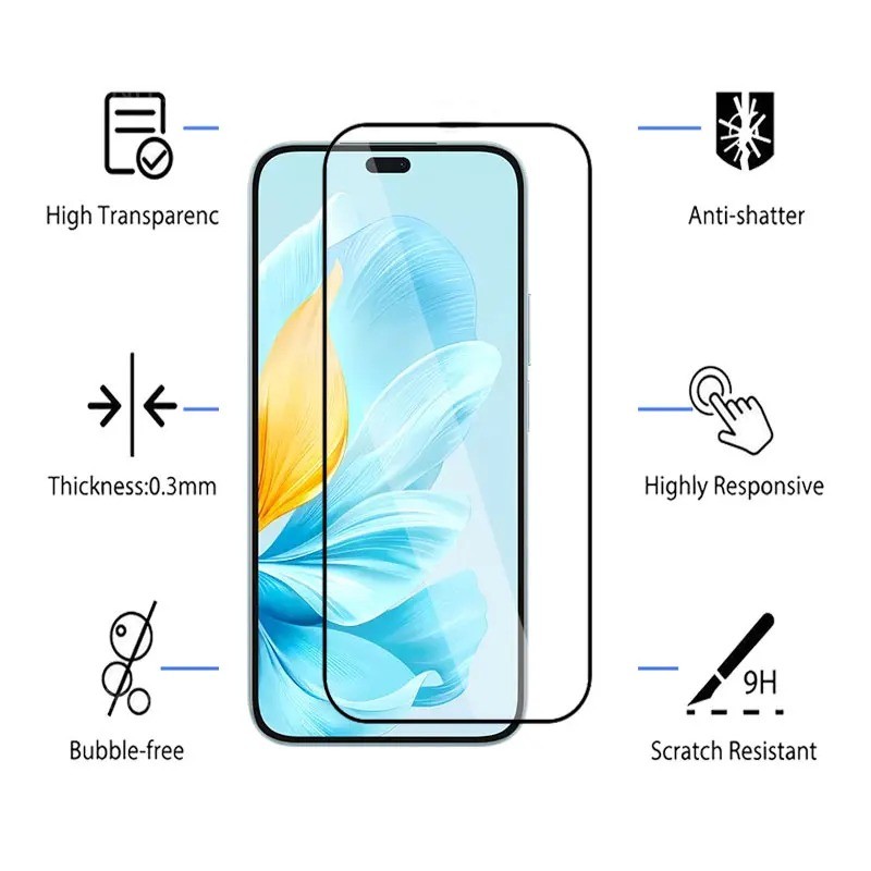 Phim Kính Cường Lực Cạnh Đen 100D HD Cho Honor Magic 7 4 2 Lite GT Pro Chống Trầy Xước Chống Cháy Nổ Cho Honor 400 300 200 90 Lite Smart GT Kính Bảo Vệ Màn Hình