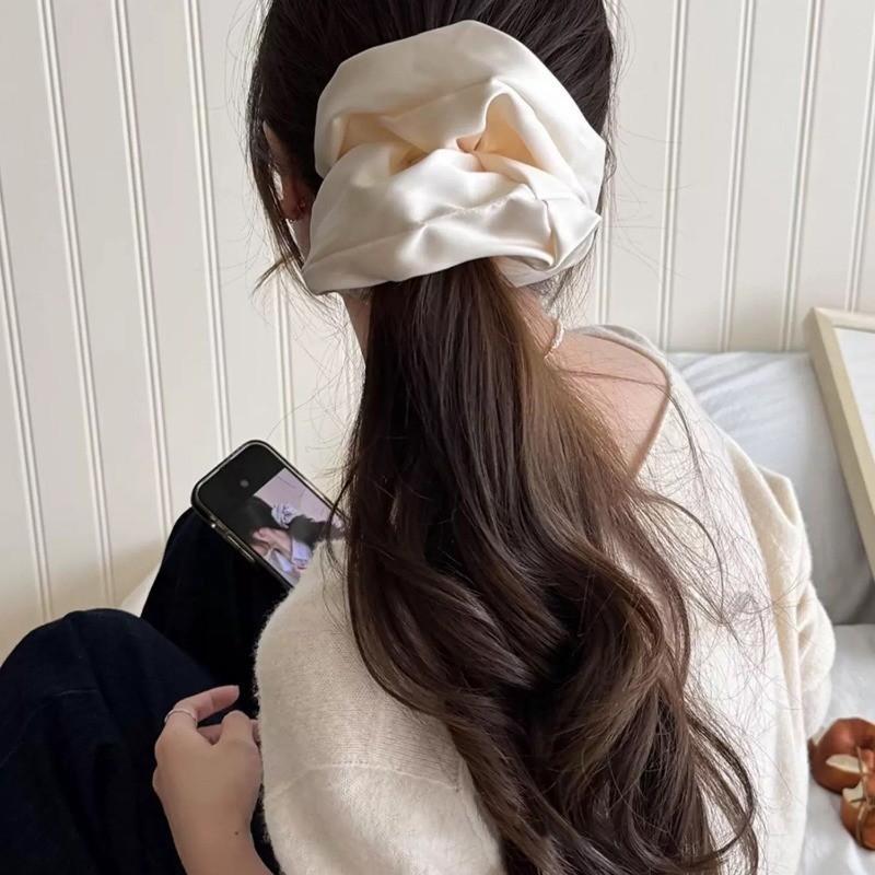 Dây buộc tóc nơ lớn Satin kiểu Pháp - Dây buộc tóc thời trang - dành cho bữa tiệc hẹn hò - Phụ kiện tóc trang điểm - Giá đỡ đuôi ngựa cổ tích - Vòng tóc Scrunchies lớn - Băng đô tóc phong cách nhẹ nhàng