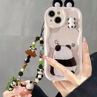 Ốp Lưng Cho Redmi Note 14 13 Pro + Plus 4G 5G Bao Vòng Tay Dây Chuyền Hoạt Hình 3D Dễ Thương Gấu Trúc Búp Bê Tai Ngộ nghĩnh Silicon Sóng Bên Mềm Mại