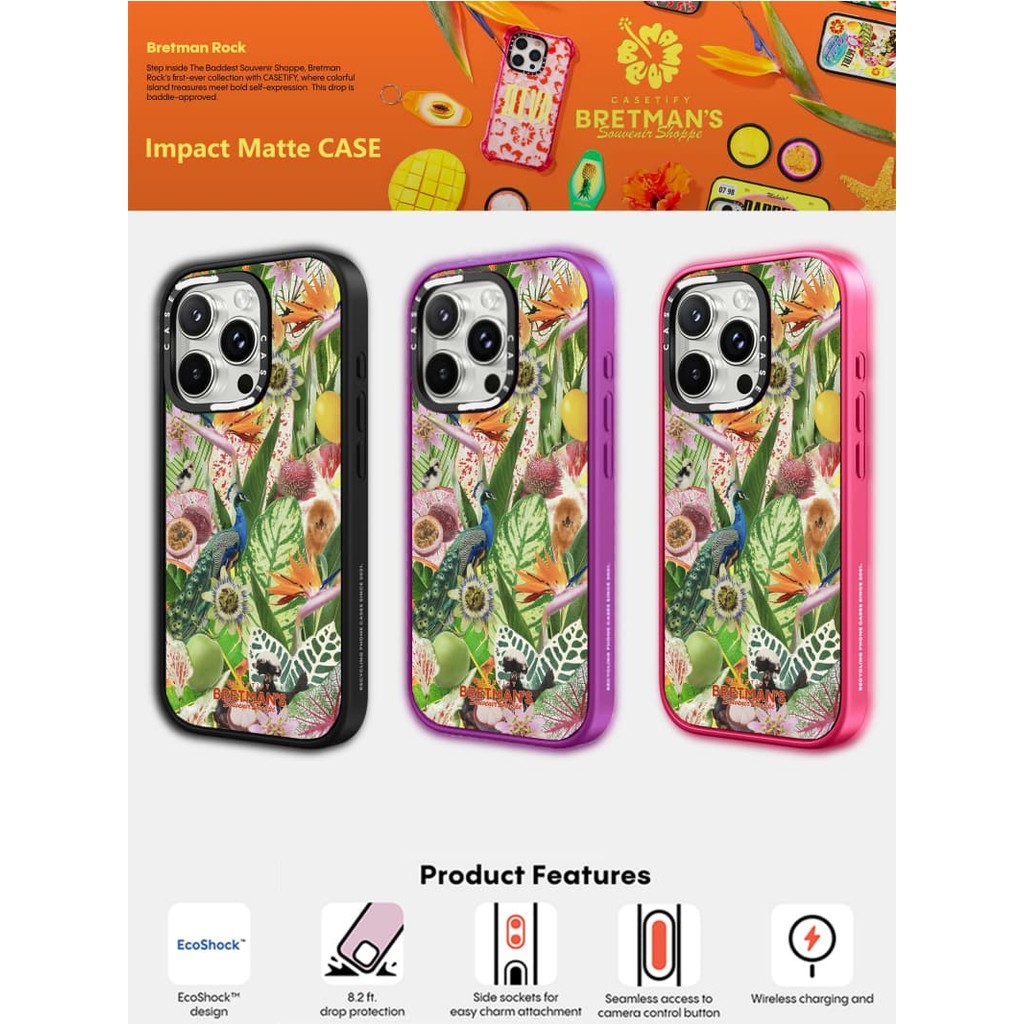 CASECASE X Bretman Rock Birds of Paradise Matte Black Matte Purple Matte RosePink Clear Hard Case Impact Case cho Apple IPhone 13 14 15 16 Pro Max có hộp