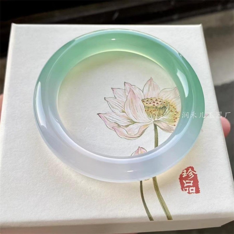 Vòng tay mã não tự nhiên Nữ Green Ice Sunny Lake Water Chalcedony Vòng tay cảnh quan Vòng tay ngọc bích