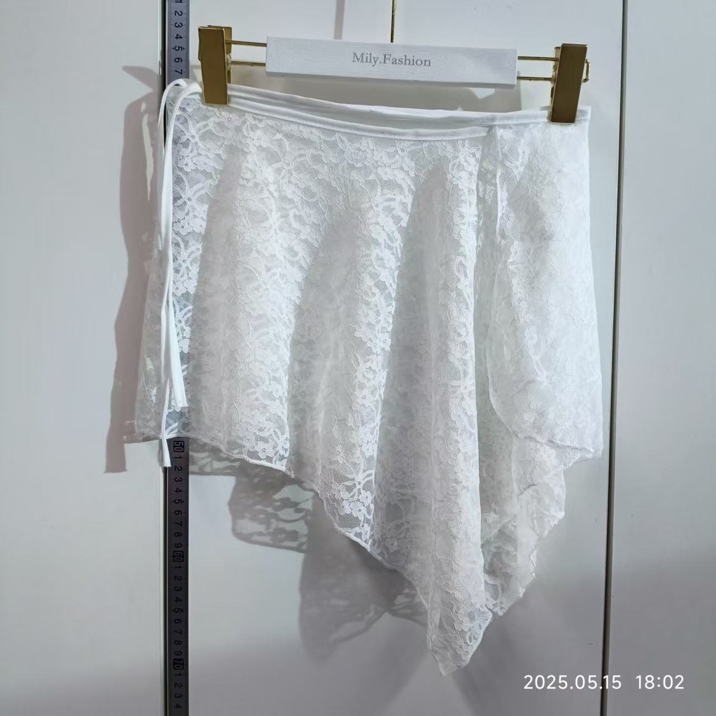 Milyfashion Váy liền thân buộc dây không đều, chân váy lưới ren, tạp dề kiểu ngắn nhiều lớp