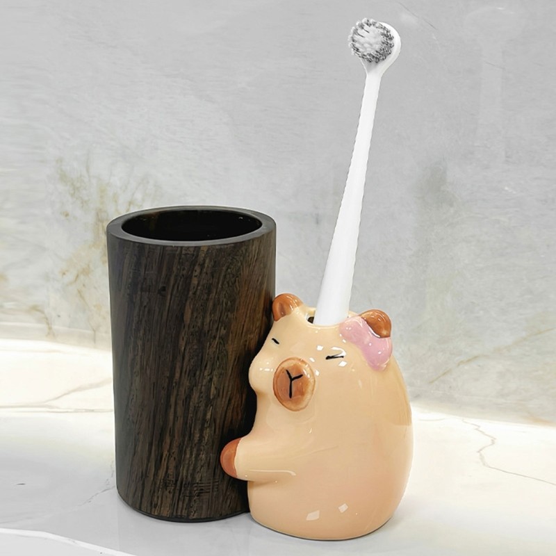 Inste Hai Gốm Capybaras Bàn Chải Đánh Răng Bàn Văn Phòng Bộ Sắp Xếp Bút Chì