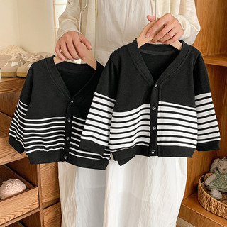 (6m-6Y) Áo len Cardigan cổ chữ V dành cho bé trai bé gái Áo len dệt kim dài tay Áo len sọc mùa xuân mùa thu