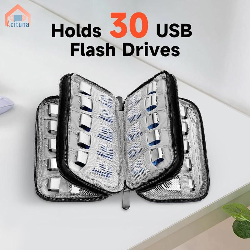 Hộp đựng thẻ USB chống mài mòn Vải Oxford giữ 30 miếng Hộp đựng ổ đĩa ngón tay cái chống sốc cho du lịch