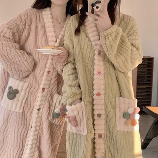 Bộ đồ ngủ cardigan cầu vồng nữ flannel áo ngủ giữ ấm mùa thu đông bộ hai chiếc đồ mặc nhà thường ngày cỡ lớn