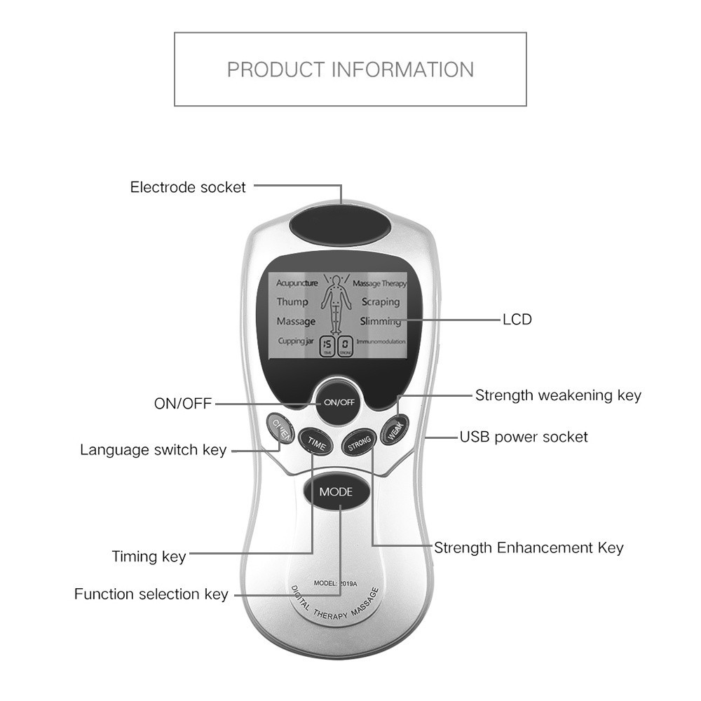 [Cổ phiếu địa phương] EMS Vật lý trị liệu Máy mát xa LED Màn hình xanh Xung điện tử Trị liệu kỹ thuật số Dụng cụ kinh tuyến với miếng đệm điện cực 4 / 8