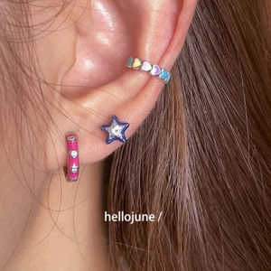 Bạc Hồng Dầu Nhỏ Giọt Trái Tim Nhỏ Hình Trái Tim Ánh Sáng Tím Zircon Tròn Khóa Tai