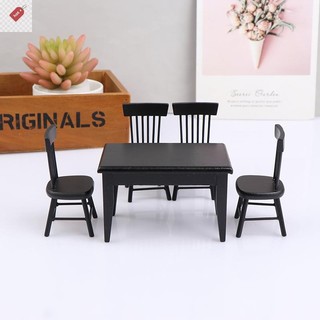 ALIK 1: 12 Nhà Búp Bê Nhà Hàng Bàn Ăn Thực Phẩm Bàn Đen Ghế Cảnh Mẫu VN