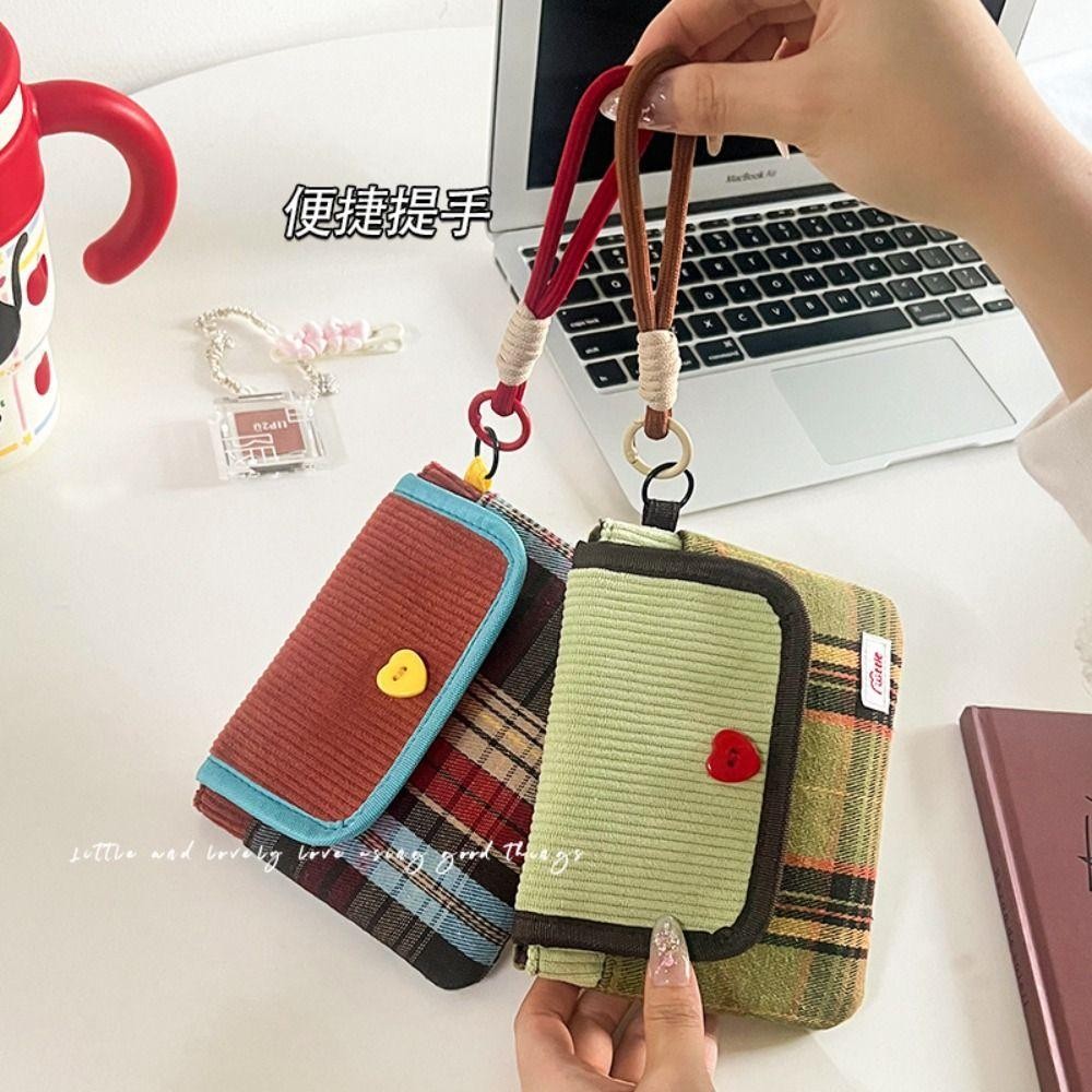 Túi đựng mỹ phẩm Mini LACYES, Túi đựng khăn ăn vệ sinh vải nhung dung tích lớn, Túi trang điểm ngọt ngào Phong cách Hàn Quốc Vải Cotton họa tiết lưới Ví sinh viên