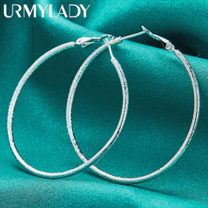 URMYLADY Bạc 925 50mm Matte Vòng Tròn Bông Tai Nữ Cưới Thời Trang Quyến Rũ Trang Sức