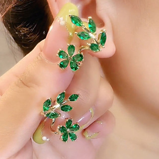 Mới Siêu Cổ Tích Lá Xanh Bông Tai Hoa Nữ Thiết Kế Nhẹ Sang Trọng Tính Khí Bông Tai Thời Trang