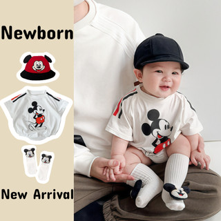 Áo liền quần bé sơ sinh, trẻ em 0-24 tháng, cotton, in Mickey, dáng rộng vừa vặn, mềm mại, mùa hè